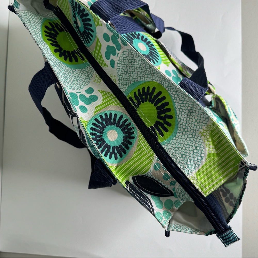 Green and Blue Floral Totes with Modern Patterns zipper close and pockets. - Picture 3 of 3